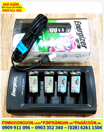 Energizer CHFC _Bộ sạc 2viên pin 9V, Kèm sẳn 4 Pin sạc Ansman MaxE E300 (9v-300mAh) Mignon chính hãng